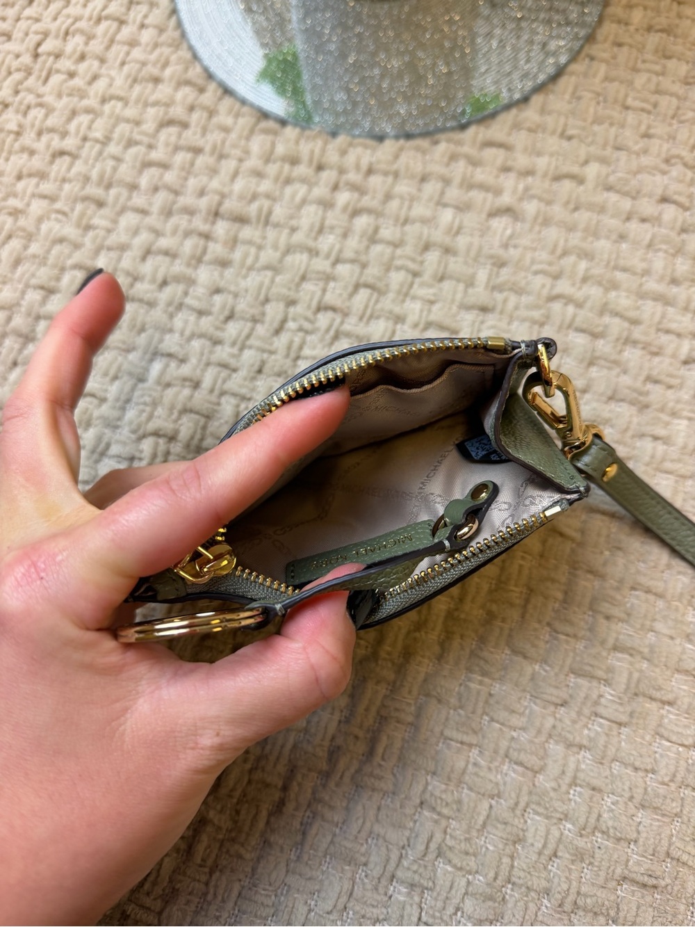 Michael Kors Sage Green Pebbled Leather Wristlet Card Holder with Gold Hardware - Picture 3 of 3